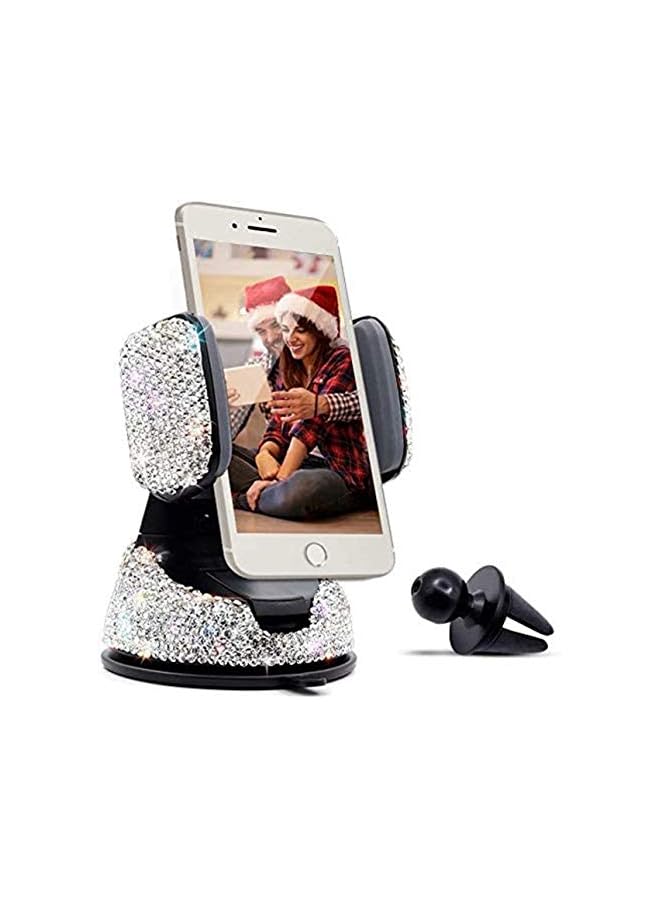 Delfino Bling Car Phone Holder, Auto Phone Mount Bling Rhinestone Crystal Car Accessories Can be Used for Windshield Dashboard and Air Outlet 360 Adjustable for iPhone Android (Black) - Image 2