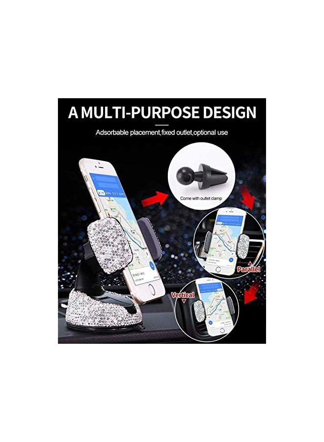 Delfino Bling Car Phone Holder, Auto Phone Mount Bling Rhinestone Crystal Car Accessories Can be Used for Windshield Dashboard and Air Outlet 360 Adjustable for iPhone Android (Black) - Image 5