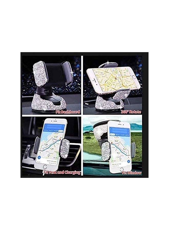 Delfino Bling Car Phone Holder, Auto Phone Mount Bling Rhinestone Crystal Car Accessories Can be Used for Windshield Dashboard and Air Outlet 360 Adjustable for iPhone Android (Black) - Image 3
