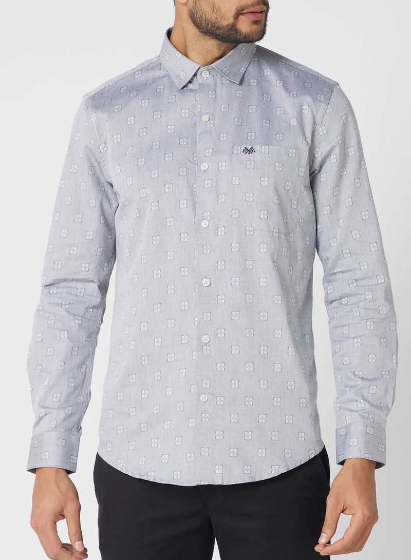 Thomas Scott Classic Self Design Pure Cotton Slim Fit Formal Shirt