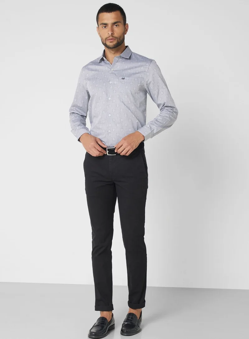 Thomas Scott Classic Self Design Pure Cotton Slim Fit Formal Shirt
