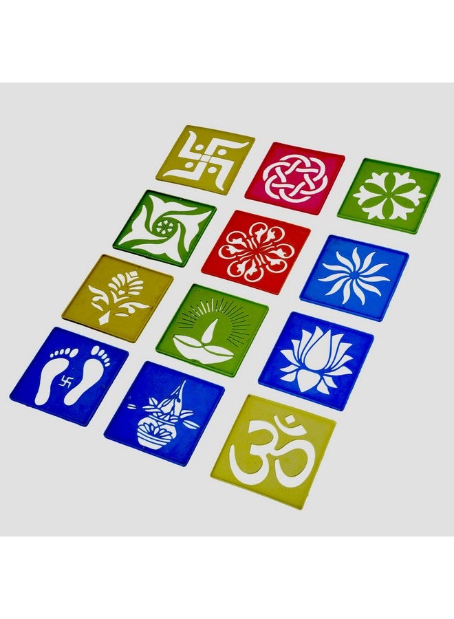 Craftam قوالب رسم الرانغولي بتصاميم مختلفة من كرافتام، قوالب بلاستيكية للرانغولي لتزيين الأرضيات، قوالب فن الرانغولي للاستخدام المتكرر في ديوالي، أدوات تزيين المهرجانات للرانغولي (مجموعة من 12، حجم 4x4 بوصة) - Image 5