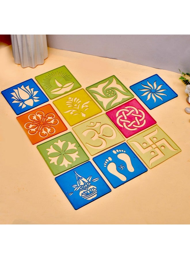 Craftam قوالب رسم الرانغولي بتصاميم مختلفة من كرافتام، قوالب بلاستيكية للرانغولي لتزيين الأرضيات، قوالب فن الرانغولي للاستخدام المتكرر في ديوالي، أدوات تزيين المهرجانات للرانغولي (مجموعة من 12، حجم 4x4 بوصة) - Image 1