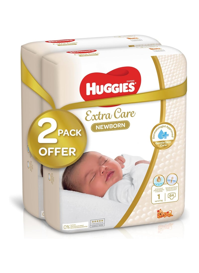 Huggies Extra Care Newborn, Size 1, Up to 5 kg, Twin Jumbo Pack, 128 Diapers - pzsku/ZCBE8809CD96DF3A2D4BFZ/45/_/1727504616/c913fe56-49d2-4ea0-ae09-8394649ad9bc