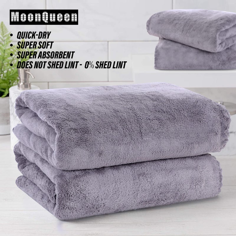 MOONQUEEN 2 Pack Premium Bath Towel Set - Quick Drying - Microfiber Coral Velvet Highly Absorbent Towels - Multipurpose Use as Bath Fitness, Bathroom, Shower, Sports, Yoga Towel (Grey) - Image 5