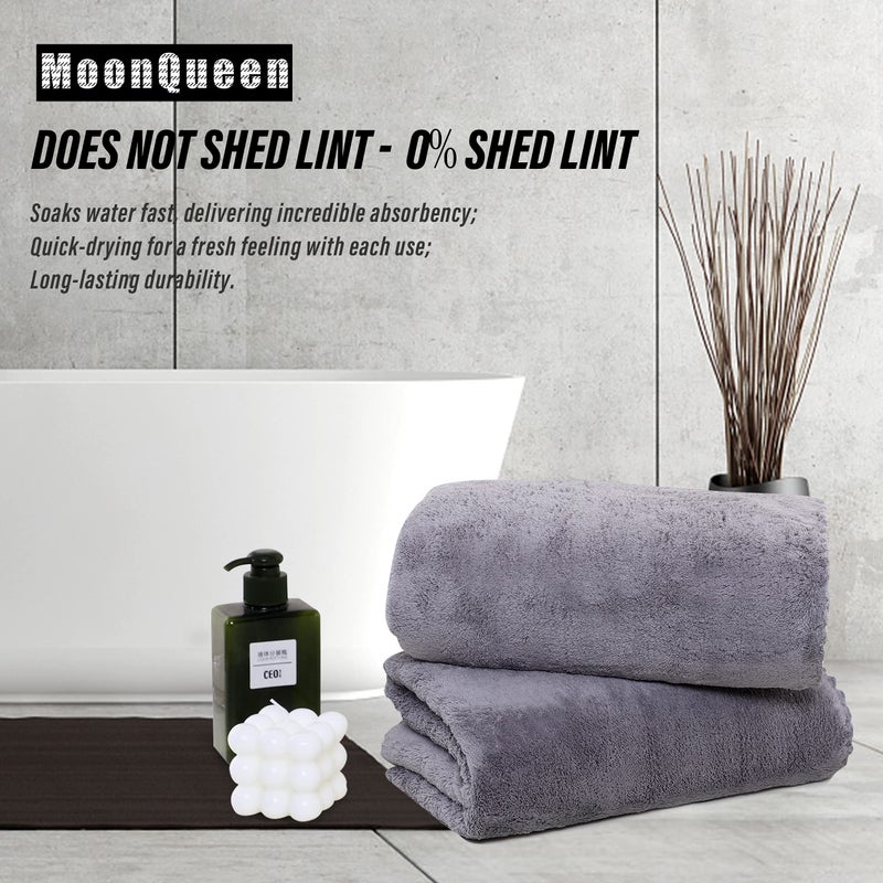 MOONQUEEN 2 Pack Premium Bath Towel Set - Quick Drying - Microfiber Coral Velvet Highly Absorbent Towels - Multipurpose Use as Bath Fitness, Bathroom, Shower, Sports, Yoga Towel (Grey) - Image 3