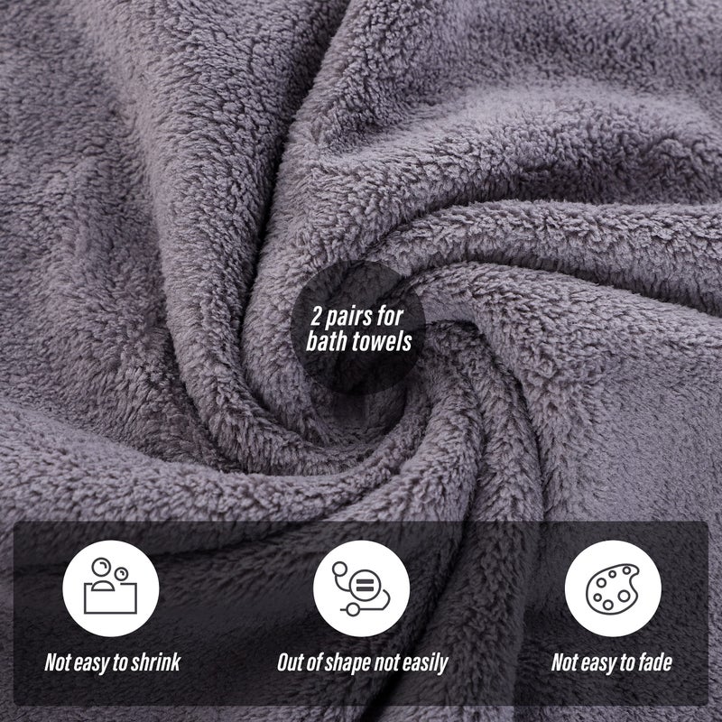 MOONQUEEN 2 Pack Premium Bath Towel Set - Quick Drying - Microfiber Coral Velvet Highly Absorbent Towels - Multipurpose Use as Bath Fitness, Bathroom, Shower, Sports, Yoga Towel (Grey) - Image 4