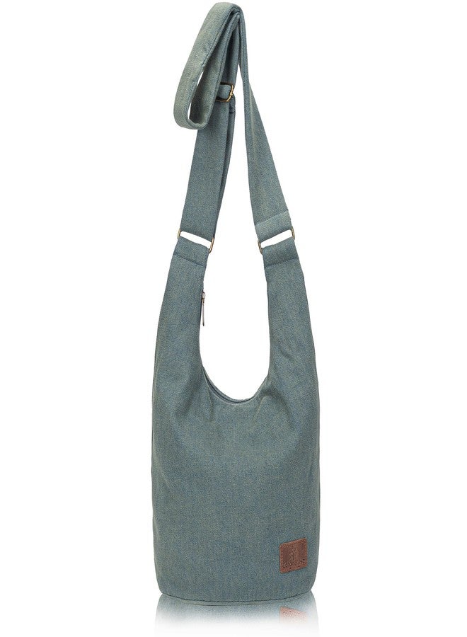 Coton Pose Women's large capacity Hippie Crossbody Bag Top Zip Large Size Canvas Sling Bag Jacquard cloth Handmade Bags (Denim Green) - Image 1