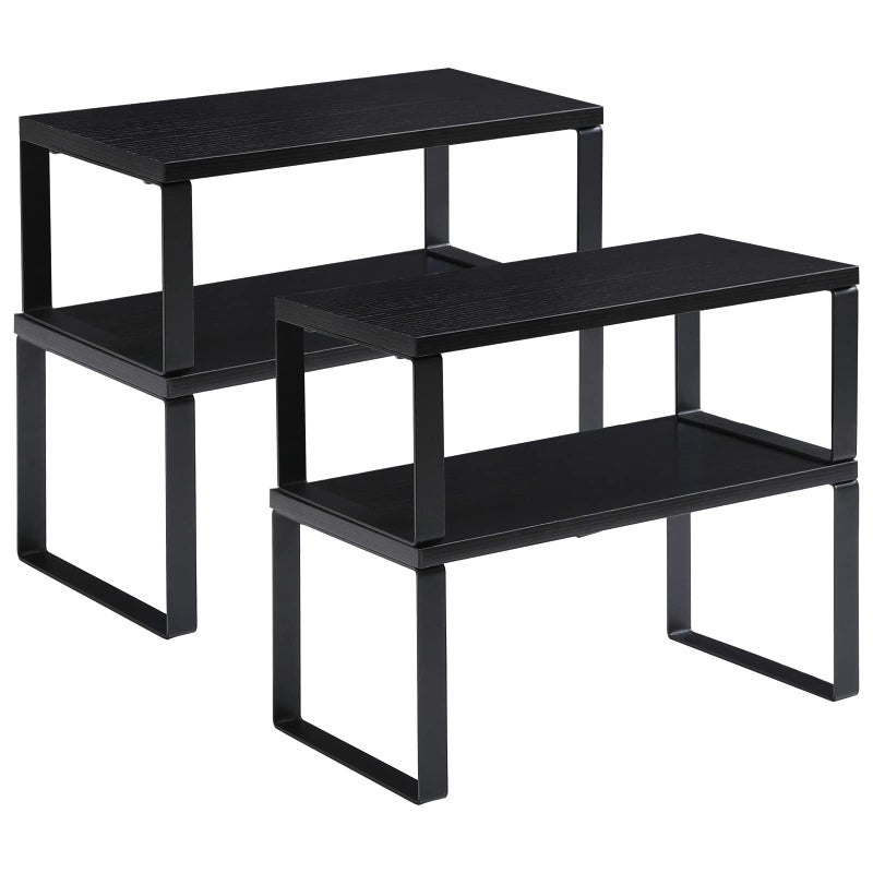 YMYNY YMYNY Cabinet Shelf Organizer Spice Racks Set of 4 Kitchen Counter Shelves Stackable Wood Cupboard Organizer for Dishes Seasoning Cans Coffee Mugs Black HSR002B2 