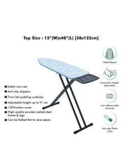 LTR Ironing Board With Powder Coated Steel Frame And Legs Ironing Table 48X15 Inch Size Assorted Color Table With Adjustable Height Mechanism Heat-Resistant Cotton Cover Non-Slip Foldable Stand  - Image 3