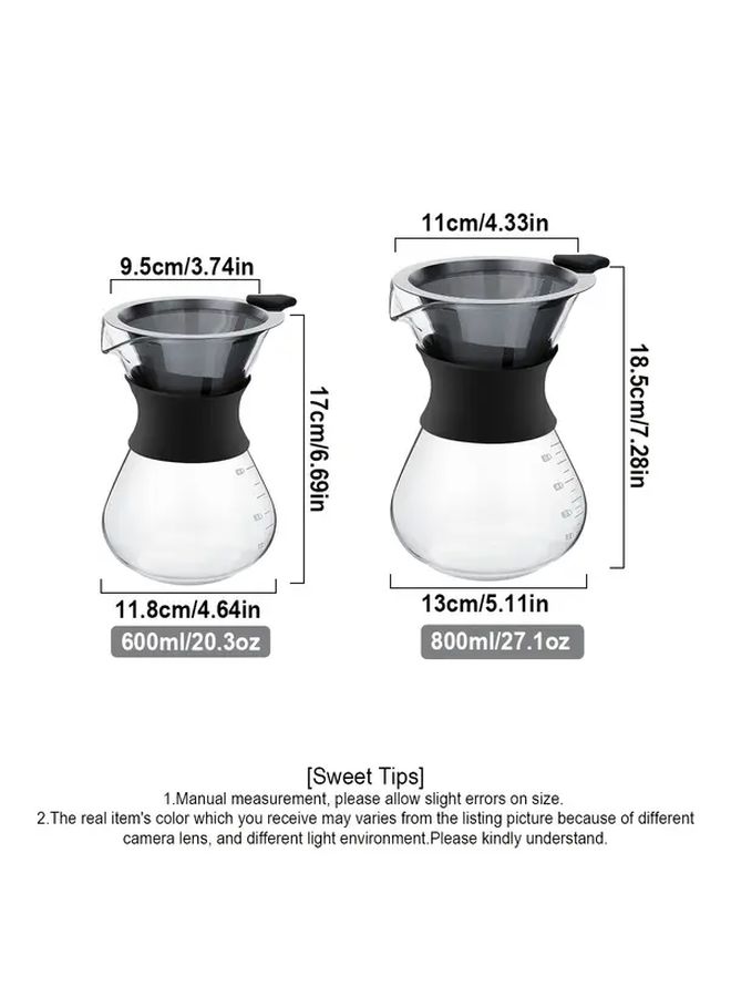 Pour Over Coffee Maker 600ml Double Layer Stainless Steel Filter Glass Carafe - Image 3