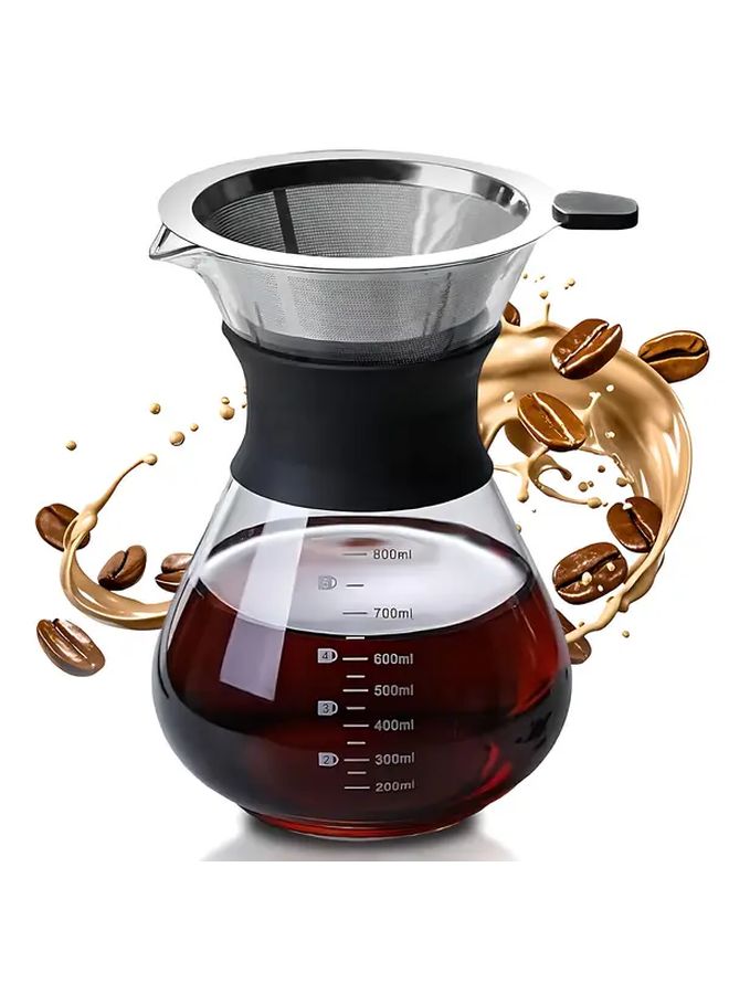 Pour Over Coffee Maker 600ml Double Layer Stainless Steel Filter Glass Carafe - Image 1