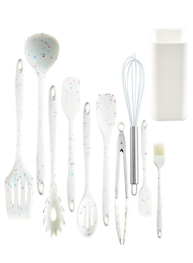 mocrcrel 10 Pcs Silicone Cooking Utensil Set, mocrcrel 10pcs Silicone Cooking Kitchen Utensils Set, Silicone Cookware (White) - Image 1