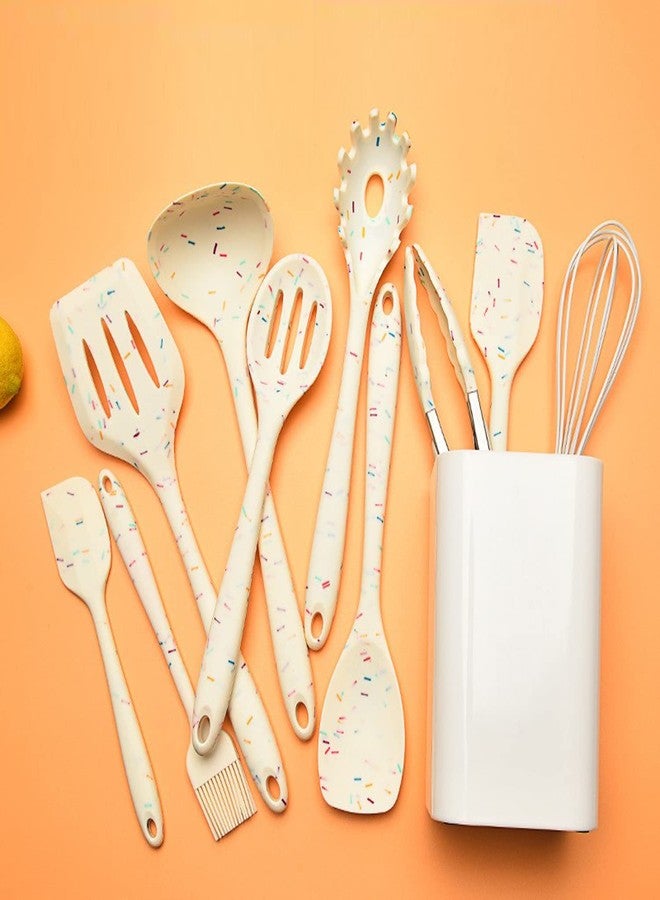 mocrcrel 10 Pcs Silicone Cooking Utensil Set, mocrcrel 10pcs Silicone Cooking Kitchen Utensils Set, Silicone Cookware (White) - Image 3