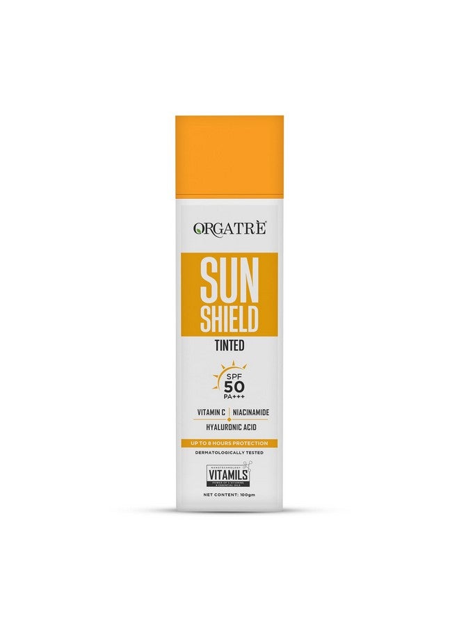 Orgatre Vitamin C Bright Face Sunscreen SPF 50 PA++++ Tinted for Oily & Dry Skin | Lightweight, No White Cast | With Niacinamide & Hyaluronic Acid | UVA/UVB Defense | Water Resistant, Non-Greasy | 100gm - Image 1