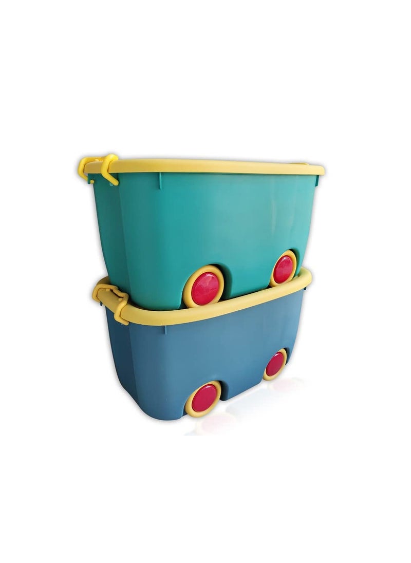 Ash & Roh Ash & Roh® - Multi Functional Plastic Stackable Organizer Storage Box with Lid And Wheels for Kids Toys (Multicolour) (Pack Of - 2)  - Image 1