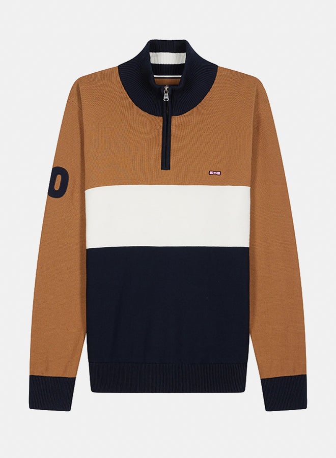 Eden Park Embroidered Zip-Up Trucker Neck Sweater  - Image 1
