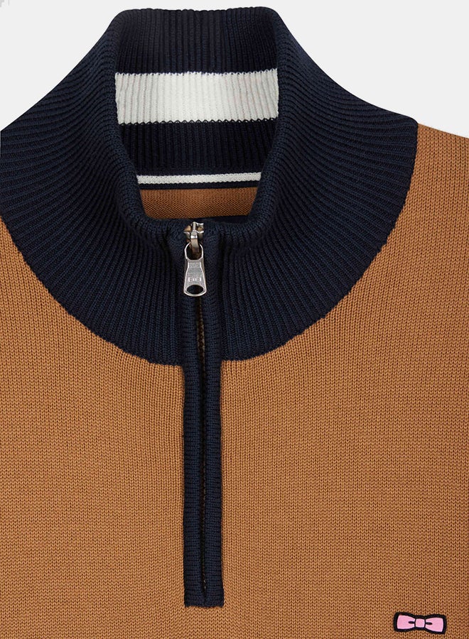 Eden Park Embroidered Zip-Up Trucker Neck Sweater  - Image 3