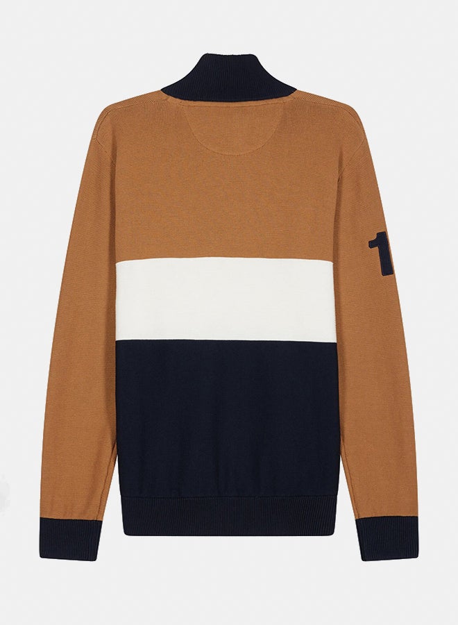 Eden Park Embroidered Zip-Up Trucker Neck Sweater  - Image 4
