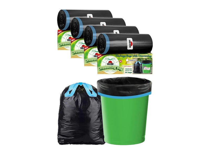 shalimar Shalimar Premium Drawstring Garbage Bags Lavender Fragrance Size 19 X 21 Inches Medium 120 Bags 4 Rolls Dustbin BagTrash Bag Black Color  - Image 1