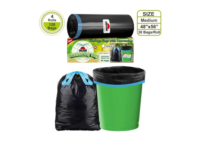shalimar Shalimar Premium Drawstring Garbage Bags Lavender Fragrance Size 19 X 21 Inches Medium 120 Bags 4 Rolls Dustbin BagTrash Bag Black Color  - Image 4
