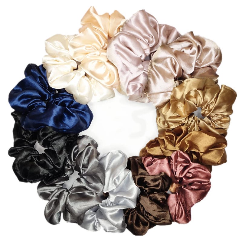 Sufermoe 12 Pcs Satin Silk Scrunchies Soft Hair Ties Fashion Hair Bands Hair Bow Ropes Elastic Bracelets Ponytail Holders Hair Accessories for Women Girls (4.5 Inch, Assorted Multi-color) - Image 4
