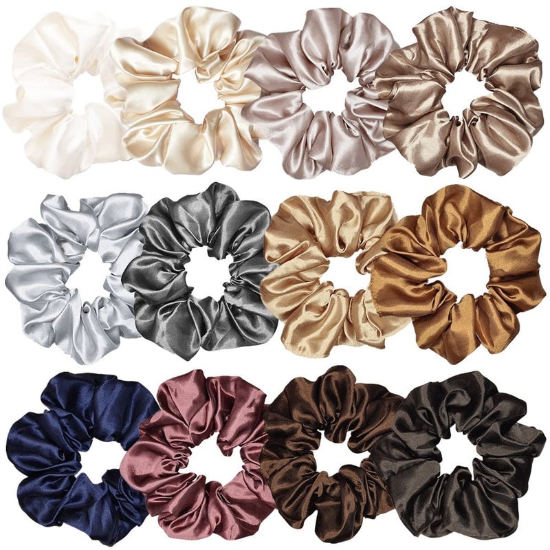 Sufermoe 12 Pcs Satin Silk Scrunchies Soft Hair Ties Fashion Hair Bands Hair Bow Ropes Elastic Bracelets Ponytail Holders Hair Accessories for Women Girls (4.5 Inch, Assorted Multi-color) - Image 1