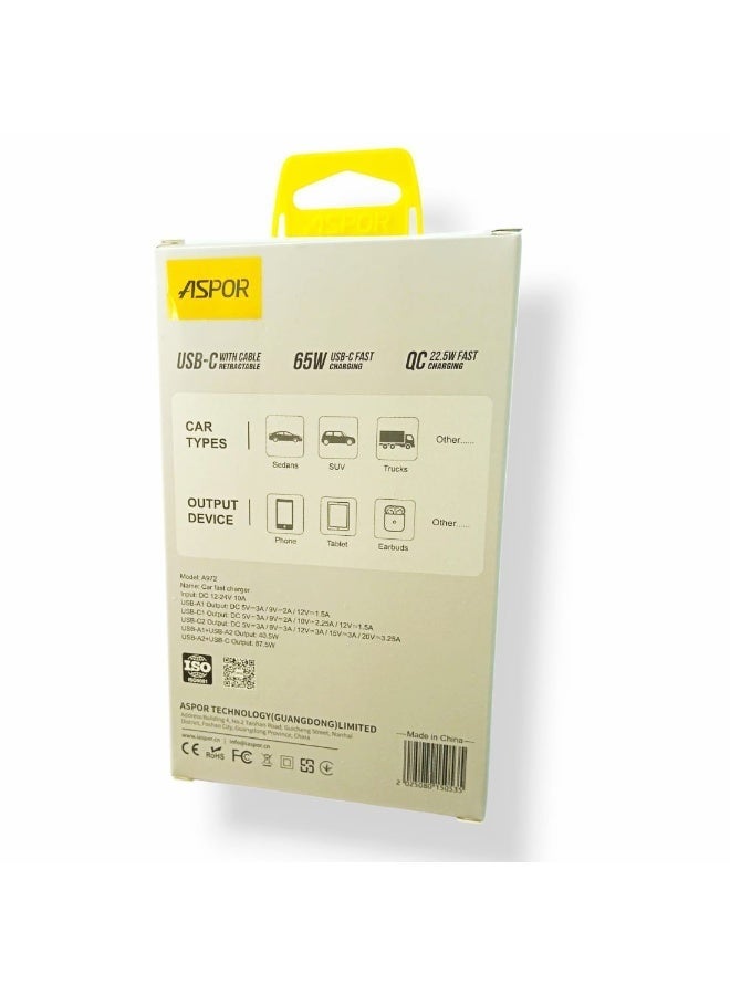 أسبور شاحن سيارة ASPOR A972 بقوة 87.5 واط - Image 4