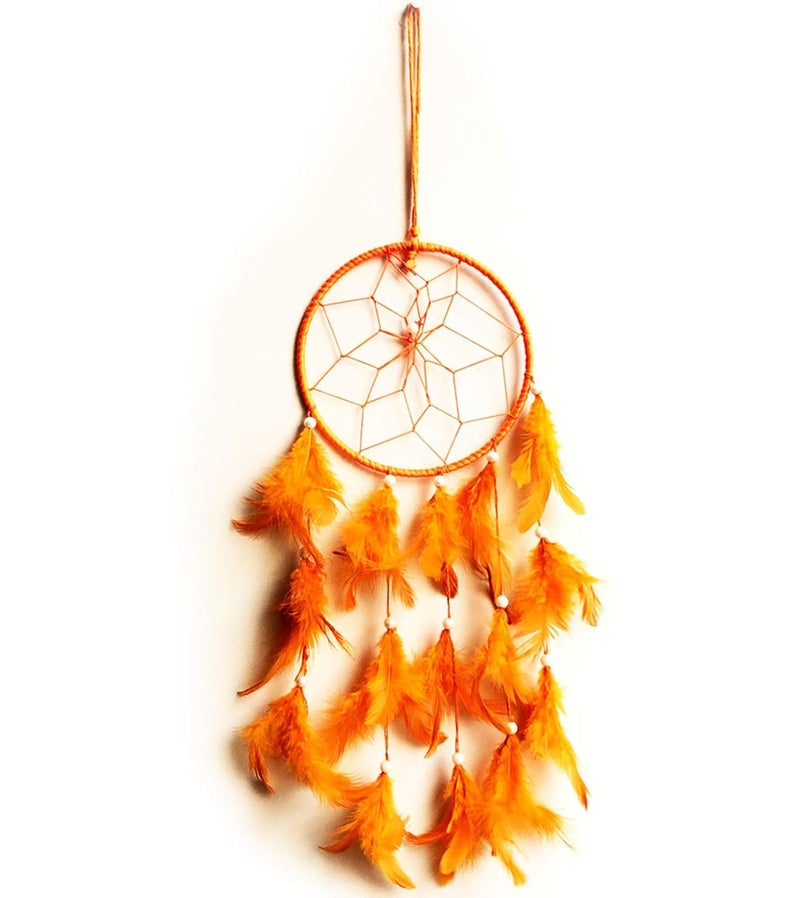 Brown Leaf Dream Catcher Wall Hanging for Home Decoration Handmade Beaded Circular Net Decoration Ornament Size 20 CM Pink
