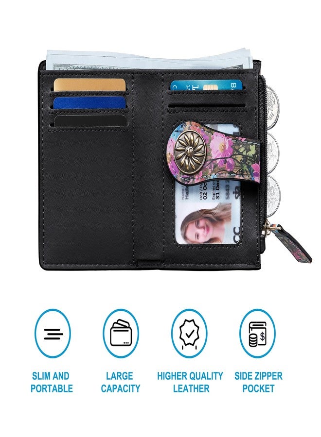 Tipmile Small Wallet Women Coin Pocket Bifold RFID Blocking Card Holder Leather Wallets with Zipper, Boho Floral, Small, Casual - Image 4