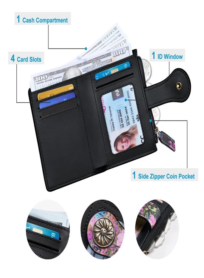 Tipmile Small Wallet Women Coin Pocket Bifold RFID Blocking Card Holder Leather Wallets with Zipper, Boho Floral, Small, Casual - Image 2