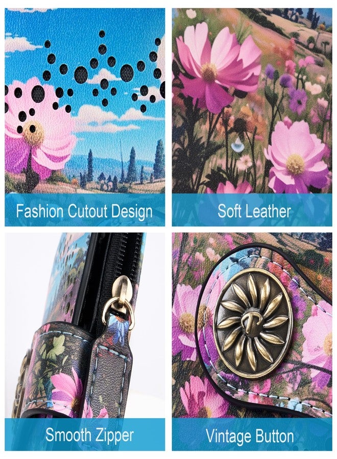 Tipmile Small Wallet Women Coin Pocket Bifold RFID Blocking Card Holder Leather Wallets with Zipper, Boho Floral, Small, Casual - Image 5