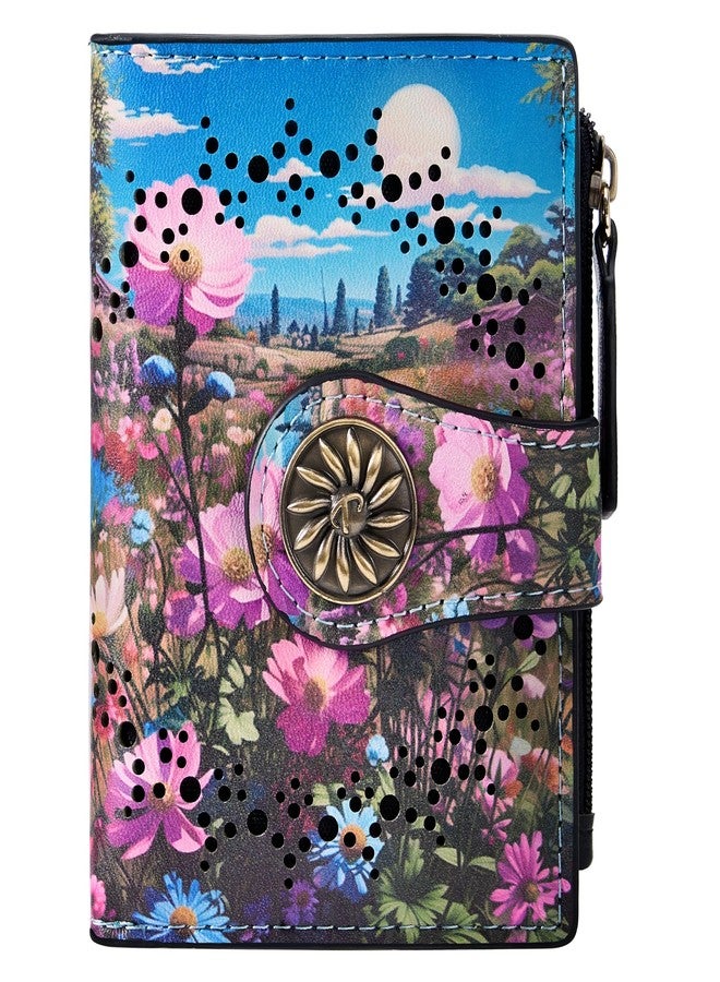 Tipmile Small Wallet Women Coin Pocket Bifold RFID Blocking Card Holder Leather Wallets with Zipper, Boho Floral, Small, Casual - Image 1