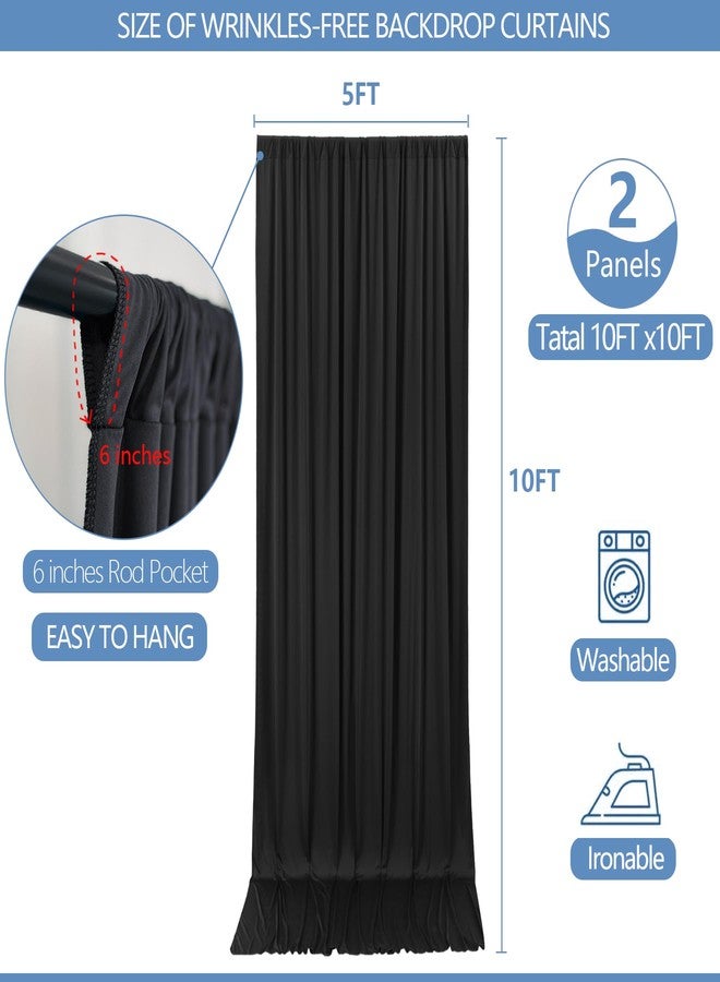 ESGOTBME 10ft x 10ft Black Backdrop Curtains for Party Valentine's Day Arch Stage Wedding Ceremony Curtains Fabric Photography Backdrop for Baby Showers Home Decoration, 5ft x 10ft, 2 Panels - Image 3