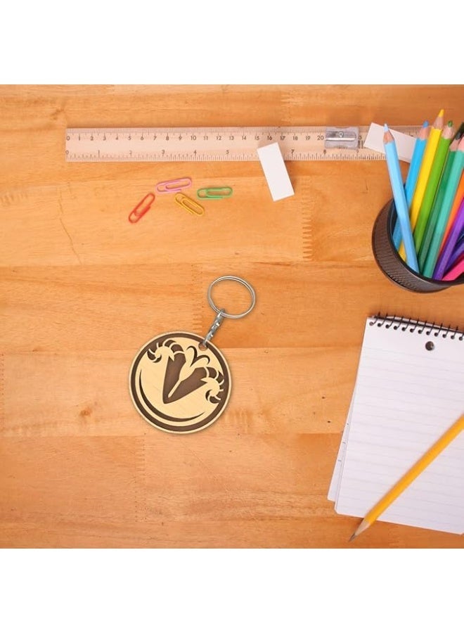 سلسلة مفاتيح خشبية مزخرفة بتصميم زهور دائرية، بلونين بني وبيج، قطر 4 سم، 4 قطع - Image 1