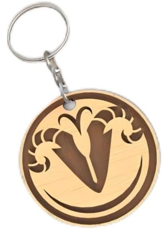 سلسلة مفاتيح خشبية مزخرفة بتصميم زهور دائرية، بلونين بني وبيج، قطر 4 سم، 4 قطع - Image 3