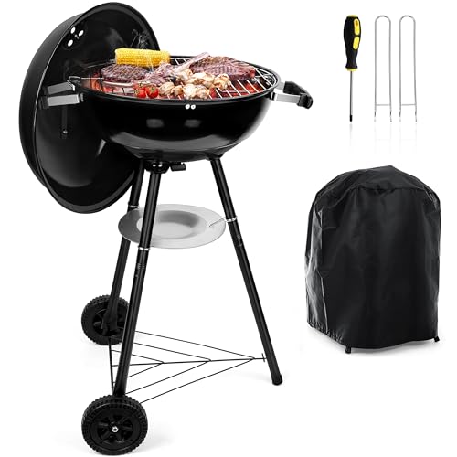 HaSteeL 18 Inch Charcoal Grill Black Kettle Outdoor Barbecue Grill 2In1 Portable BBQ Grill with Wheels for Camping Backyard Patio Picnic PorcelainEnameled Lid Fire Bowl 254SQIN Cooking Area - Image 1