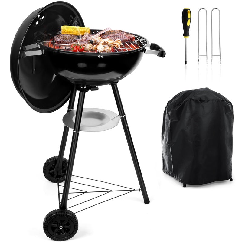 HaSteeL 18 Inch Charcoal Grill Black Kettle Outdoor Barbecue Grill 2In1 Portable BBQ Grill with Wheels for Camping Backyard Patio Picnic PorcelainEnameled Lid Fire Bowl 254SQIN Cooking Area - Image 2