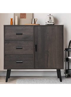Generic Storage Cabinet With Door & 3 Drawers  Mid Century Storage Cabinet With Adjustable Shelf  Floor Storage Cabinet For Living Room  Bedroom  Home Office Dark Brown 