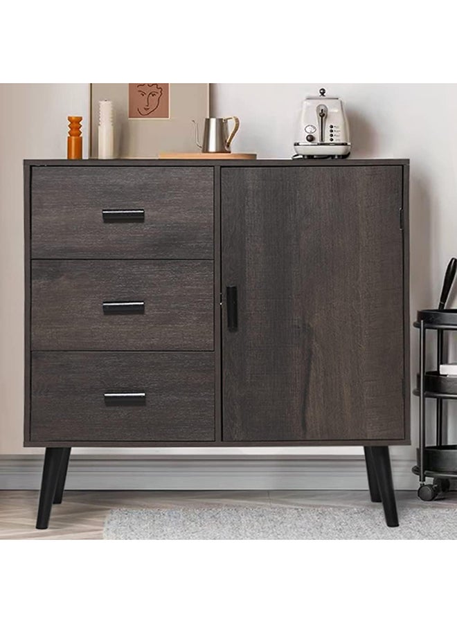 Generic Storage Cabinet With Door & 3 Drawers  Mid Century Storage Cabinet With Adjustable Shelf  Floor Storage Cabinet For Living Room  Bedroom  Home Office Dark Brown 