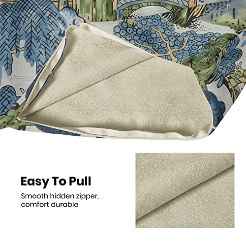 GIOPAMGO Chinoiserie Pillow Covers 20x20 Set of 2, Asian Vintage Blue Green Scenic Decorations Chinoiserie Decor Throw Pillow Covers Farmhouse Outdoor Decorative Linen Cushion Case for Couch Sofa Home - Image 4