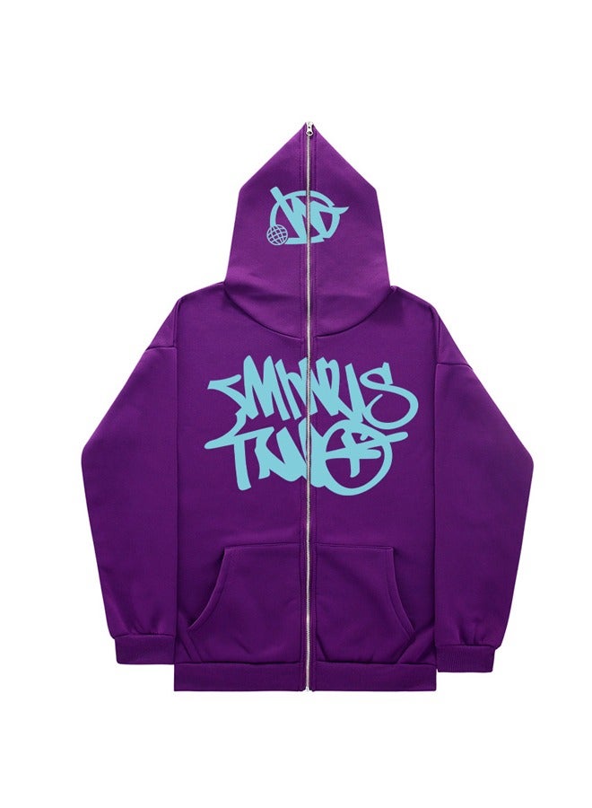 NIBEMINENT Printed Hooded Cardigan Zippered Hoodie Casual Jacket  - Image 1
