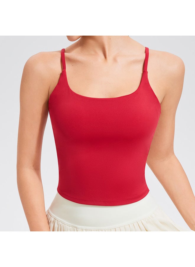 Thin Shoulder Strap Sports Underwear Women's Yoga Vest Shockproof Fixed Cup U-shape Backless Fitness Long Bra