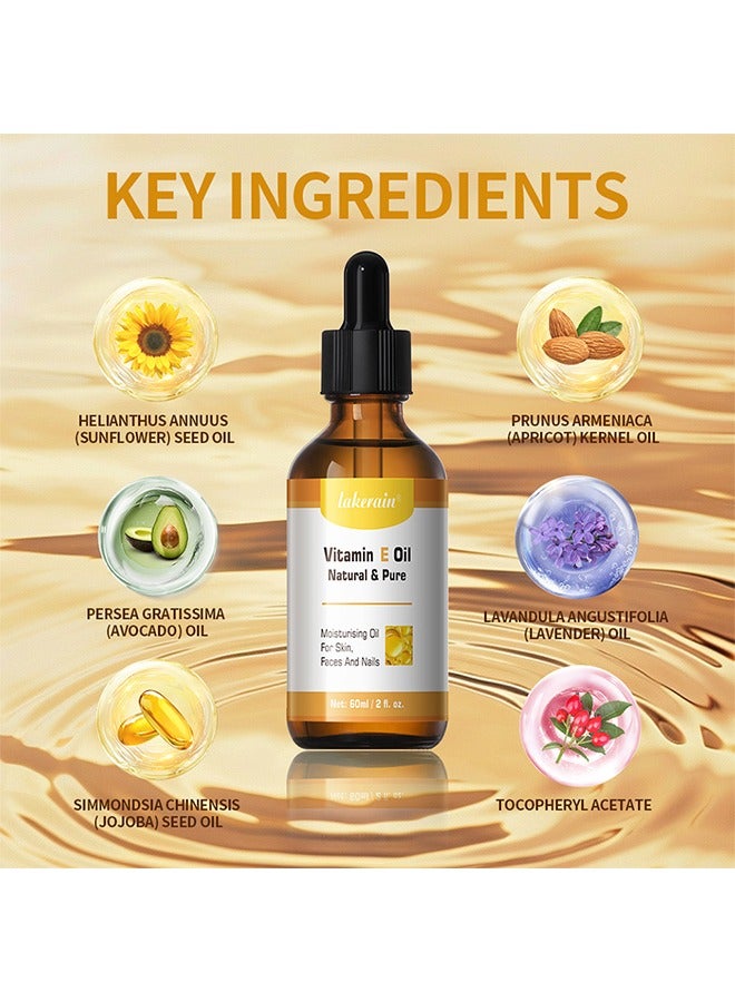 lakerain Vitamin E Oil Natural & Pure Moisturising Oil For Skin，Faces And Nails，Repair Dry Damaged Skin Smooth Even Skin Tone Moisturizing Antioxidant and Soothing Vitamin E Oils for Face Hair Body Skin and Nails Natural Pure Hydrating Oil - Image 2