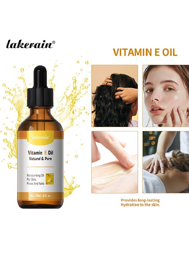 lakerain Vitamin E Oil Natural & Pure Moisturising Oil For Skin，Faces And Nails，Repair Dry Damaged Skin Smooth Even Skin Tone Moisturizing Antioxidant and Soothing Vitamin E Oils for Face Hair Body Skin and Nails Natural Pure Hydrating Oil - Image 1