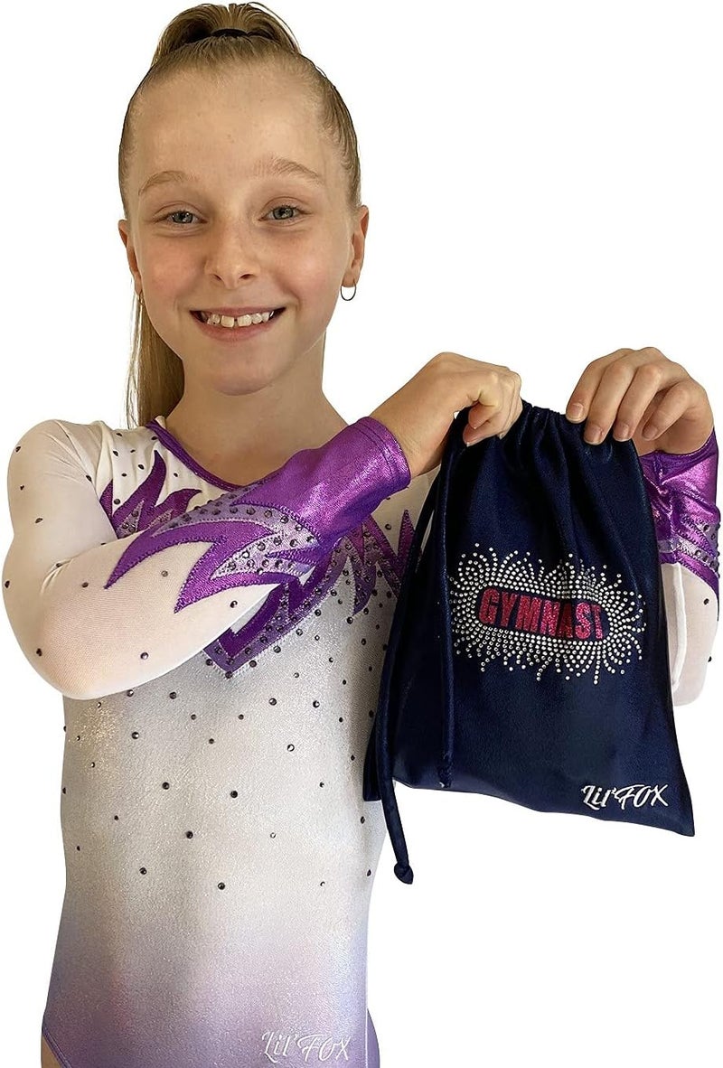 LILFOX 8"x10" Drawstring Gymnastics SMALL GRIP BAG 26x20cm - Lightweight Bag for Personal Equipment - Shiny Foil Rhinestones - Image 4