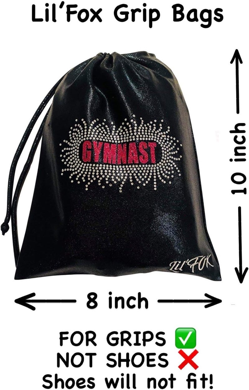 LILFOX 8"x10" Drawstring Gymnastics SMALL GRIP BAG 26x20cm - Lightweight Bag for Personal Equipment - Shiny Foil Rhinestones - Image 2