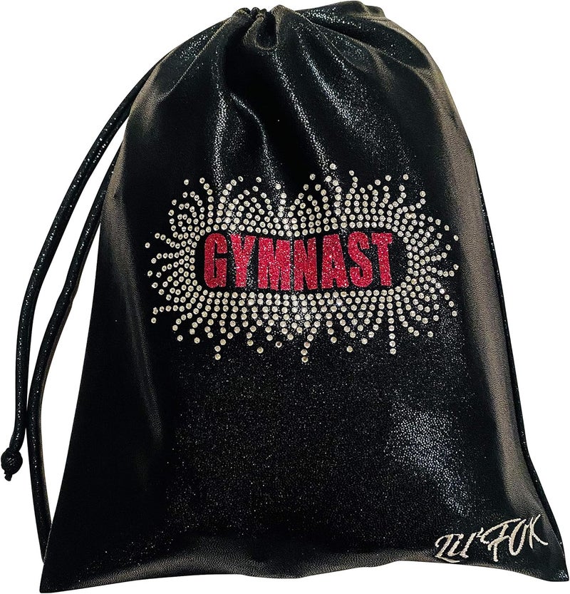 LILFOX 8"x10" Drawstring Gymnastics SMALL GRIP BAG 26x20cm - Lightweight Bag for Personal Equipment - Shiny Foil Rhinestones - Image 1