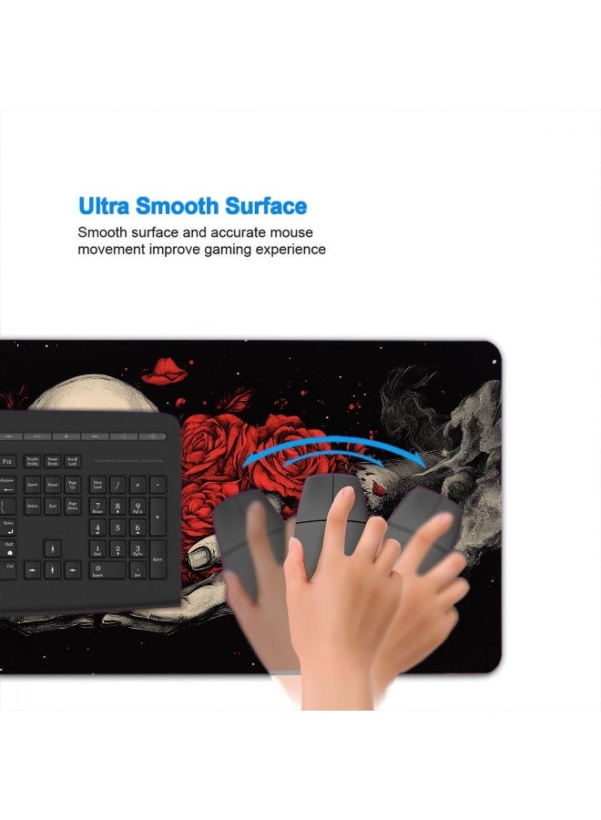 Gothic Skull Gaming Mouse Pad Large Rose Horror Dark Fantasy Mousepad Large Gaming Mouse Pad Laptop Keyboard Mat Non-Slip Rubber Base Keyboard Desk Pad for Home Office Study Game 70 CM x 30 CM x 2 MM - Image 4