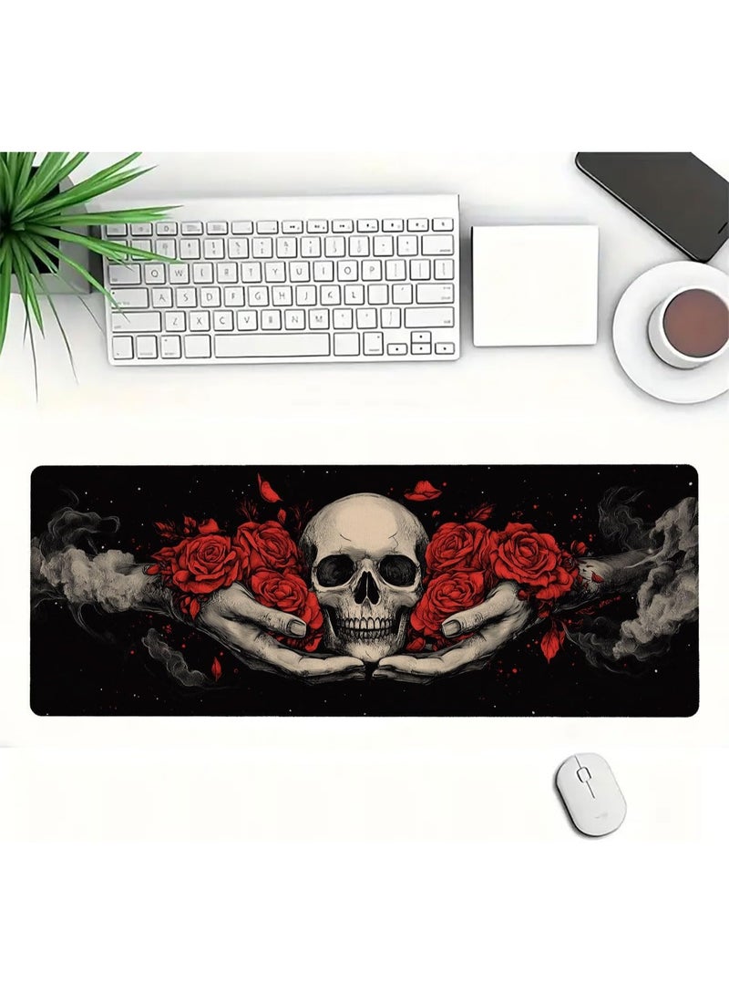 Gothic Skull Gaming Mouse Pad Large Rose Horror Dark Fantasy Mousepad Large Gaming Mouse Pad Laptop Keyboard Mat Non-Slip Rubber Base Keyboard Desk Pad for Home Office Study Game 70 CM x 30 CM x 2 MM - Image 2